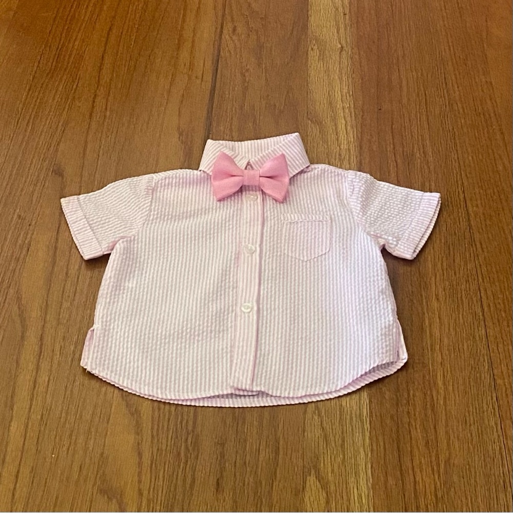 Edgehill Collection Pink Striped Button Down Shirt with Bow Tie